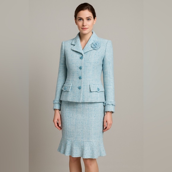 Designer Barbara Bates women tweed blend suit fringe Peplum vintage lined Sz 10 - Picture 1 of 8